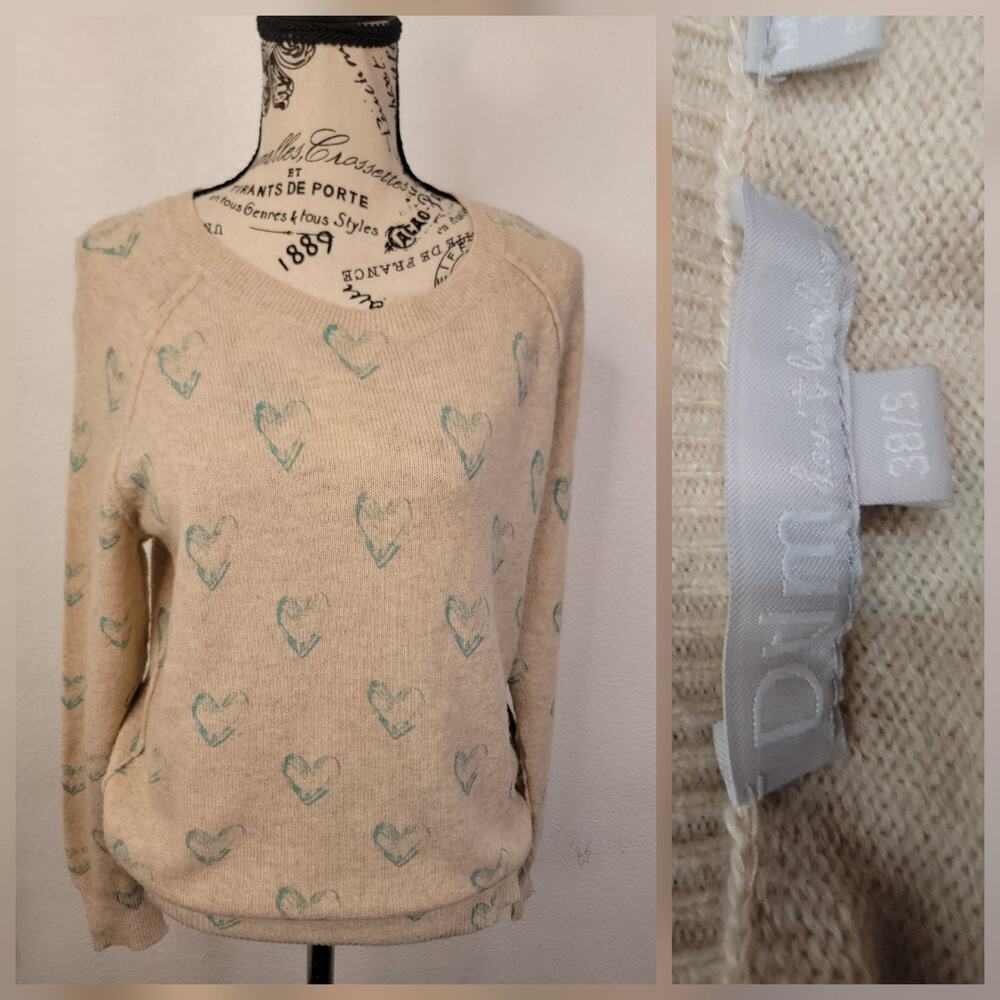 Dtlm Hearts Sweater Womens SZ Small 100% Cashmere Crewneck Relaxed
